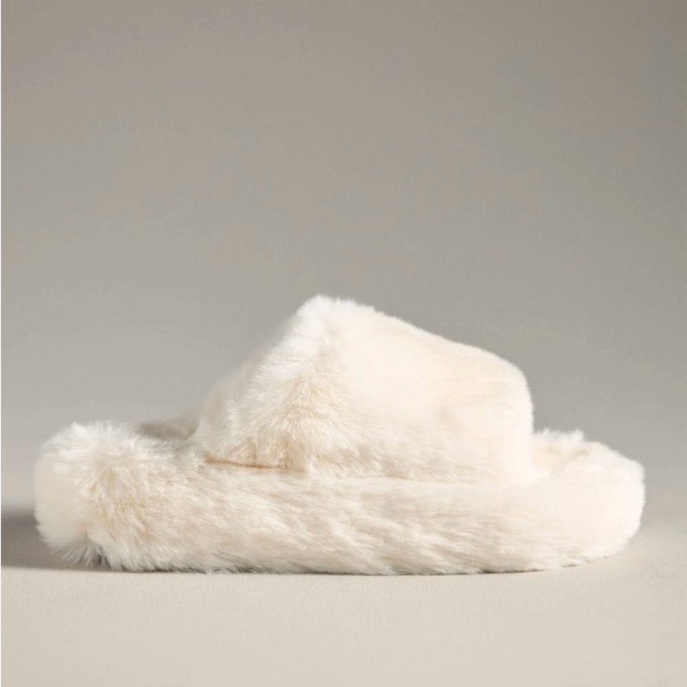 Maeve Cream Faux Fur Slide Slippers